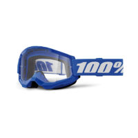 Maschera da motocross 100% Strata 2 blu con lente trasparente, ideale per protezione e stile in moto.