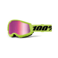 Maschera 100% Strata 2 Neon Yellow con lente a specchio rosa, protezione e stile per motocross e end.
