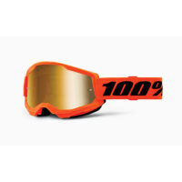 Maschera da motocross 100% Strata 2 neon arancione con lente a specchio oro. Protezione e stile per.