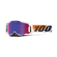 Maschera da moto con lente a specchio rossa/blu, protezione e stile.