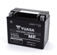 Batteria moto Yuasa YTX12 12V-10AH sigillata, pronta all'uso, alta affidabilità e lunga durata.