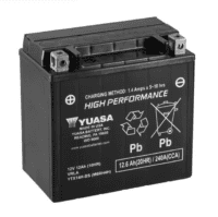 Batteria moto YUASA YTX14H 12V-12AH, sigillata e attivata, ideale per veicoli a due ruote.